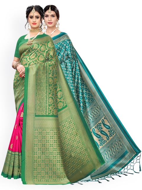

KALINI Pack Of 2 Green Woven Design Art Silk Saree