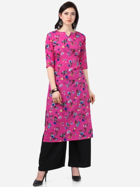 

Florence Women Pink Floral Printed Crepe Regular A-Line Kurta & Palazzos