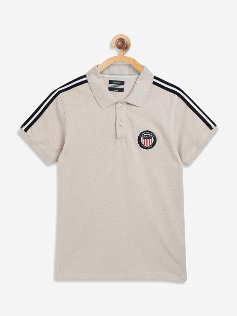 

Octave Boys Cream-Coloured Solid Polo Collar Cotton Pure Cotton T-shirt