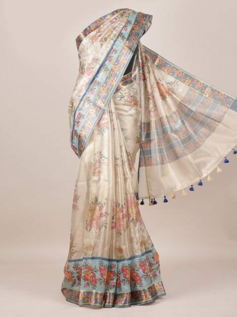 

Pothys Beige & Blue Linen Blend Woven Design Saree