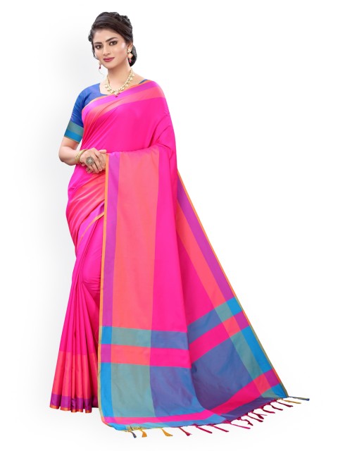 

KALINI Pink & Blue Poly Silk Solid Banarasi Saree