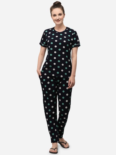 

Lenissa Women Navy Blue & White Printed Night suit