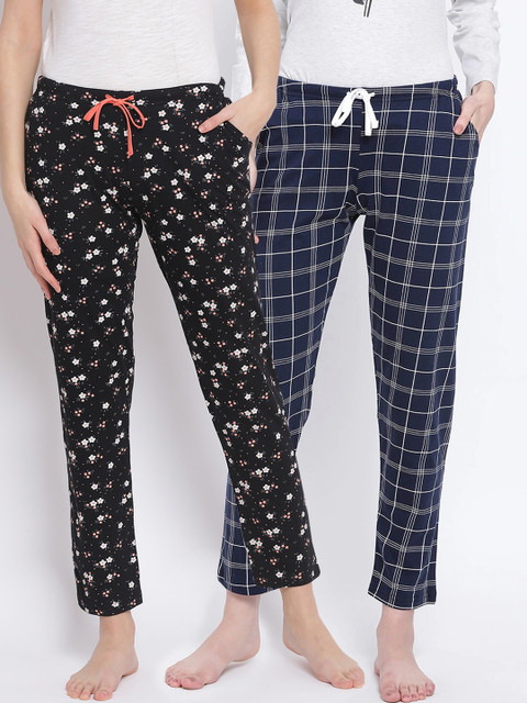 

Kanvin Women Pack Of 2 Pure Cotton Lounge Pants, Navy blue