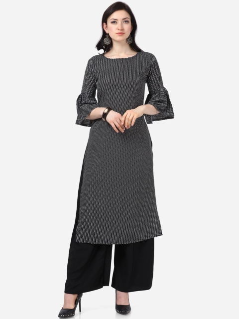 

Florence Women Black Tiered Straight Kurti & Palazzos