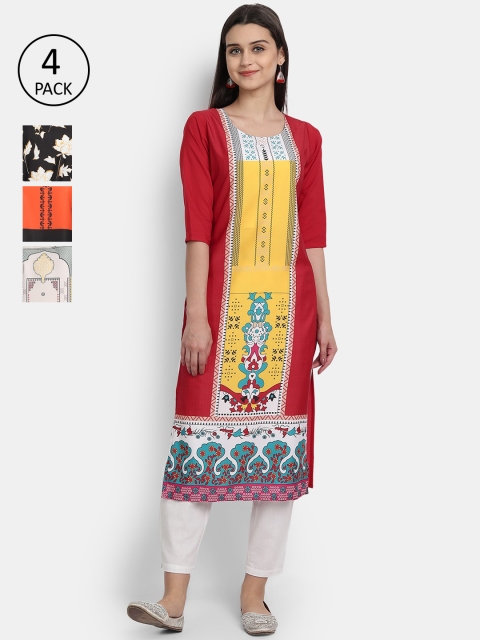 

Ethnic basket Women Pack Of 4 Printed Crepe Kurtas, Multi