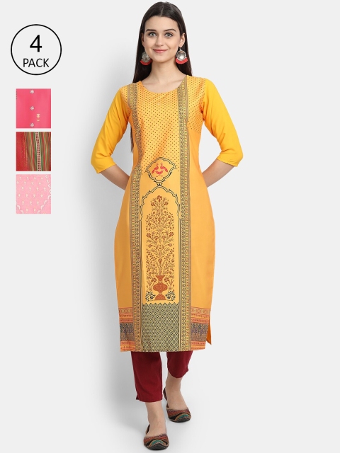 

Ethnic basket Pack of 4 Women Multicoloured Ethnic Motifs Printed Crepe Kurta, Multi