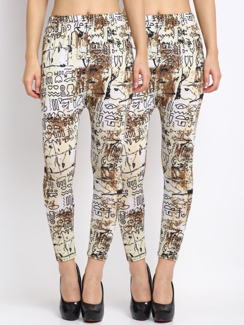 

NEUDIS Women Pack of 2 Abstract Printed Ankle Length Leggings, Yellow