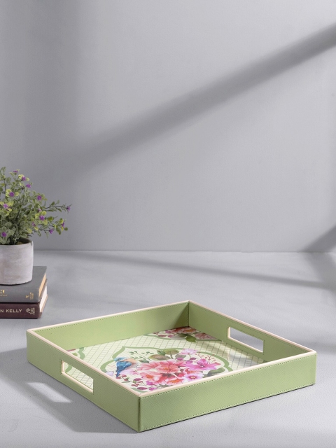 

Pure Home and Living Green & Pink Printed Square Serving Tray