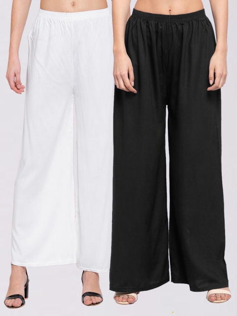 

KLOTTHE Women Pack of 2 Solid Wide Leg Palazzos, White
