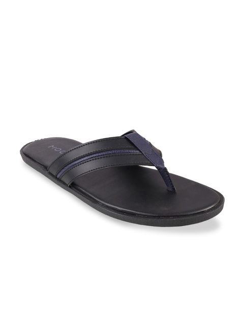 

Mochi Men Black Solid Leather Comfort Sandals