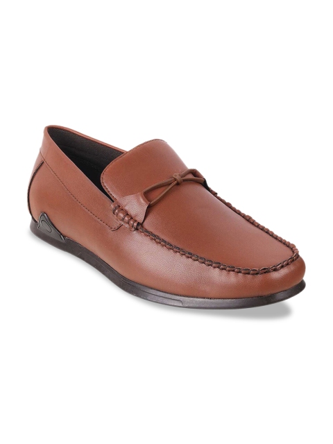 

Mochi Men Tan Brown Solid Leather Formal Slip-Ons