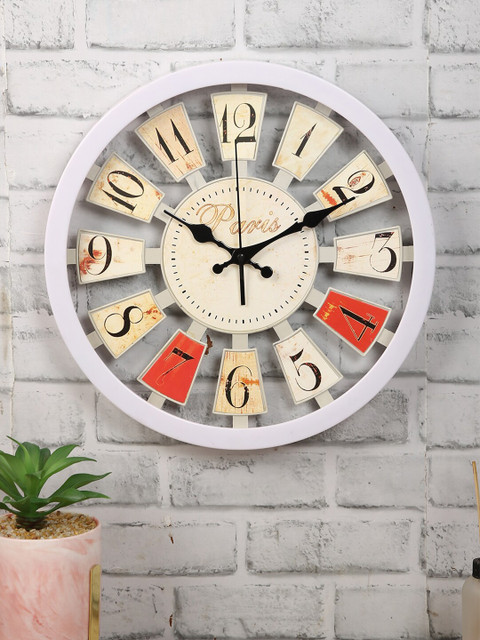 

House Of Accessories Cream-Coloured & Orange Textured Contemporary Wall Clock 30 cm