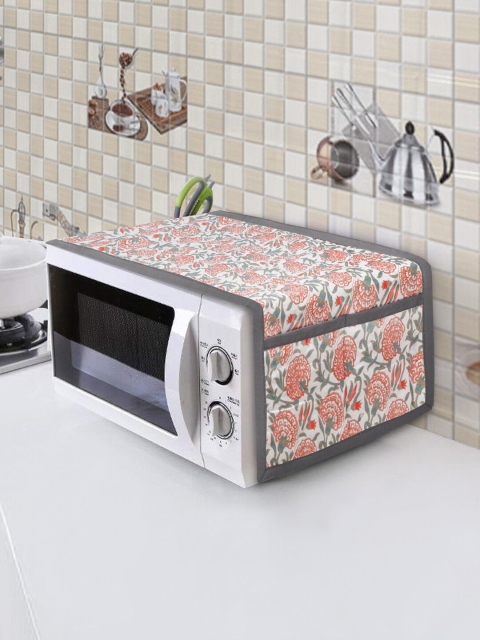 

Rajasthan Decor White & Orange Floral Printed Quilted Microwave Cover