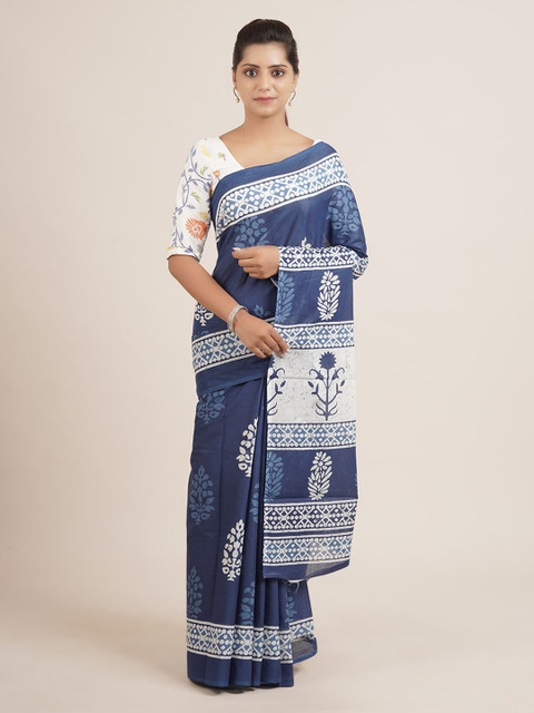 

Pothys Blue & White Printed Pure Cotton Saree