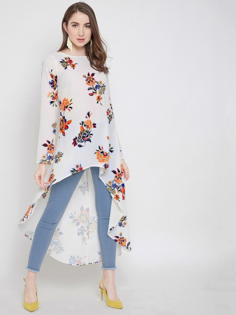 

Berrylush White Floral Crepe High-Low Longline Top