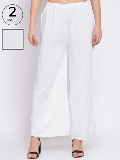 

KLOTTHE Pack of 2 Women White Solid Wide Leg Palazzos