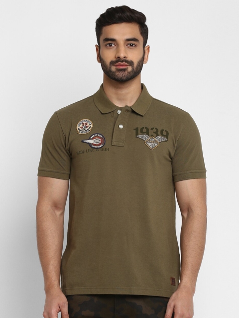 

Royal Enfield Men Olive Green Solid Polo Collar T-shirt