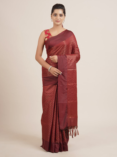 

Pothys Maroon Woven Design Silk Cotton Saree With Tasseled Pallu