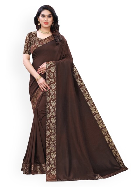

KALINI Brown Poly Silk Solid Banarasi Saree