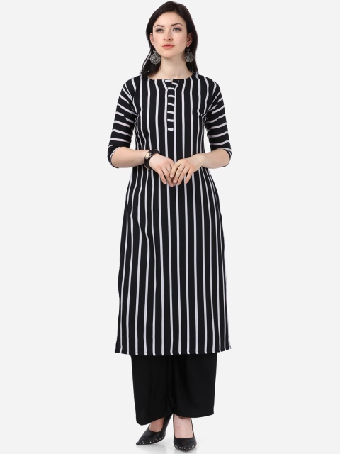 

Florence Women Black & White Striped Crepe Regular Straight Kurta & Palazzos