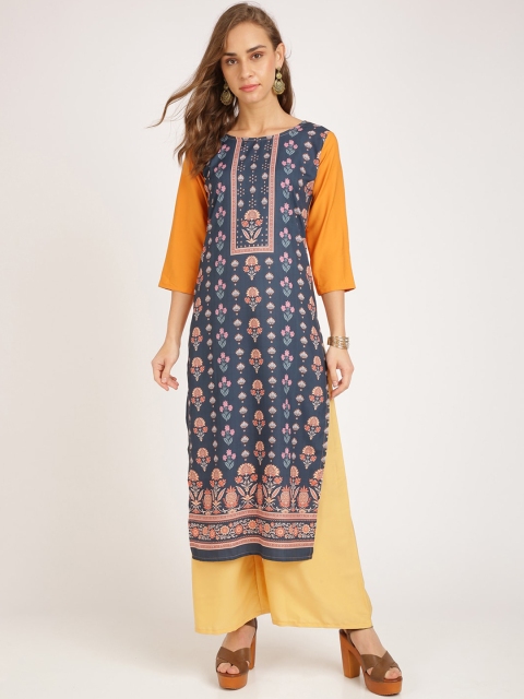 

Florence Women Charcoal Grey & Pink Floral Printed Regular Straight Kurta with Palazzos