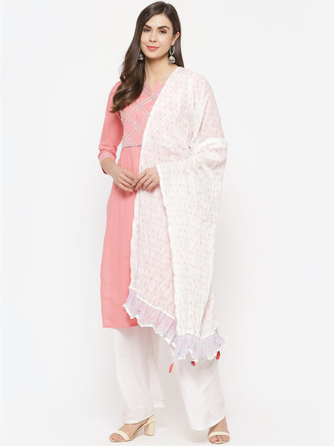 

Rangriti Off-White & Blue Printed Dupatta