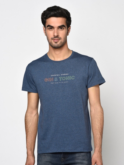 

Octave Men Blue Printed Round Neck Cotton T-shirt
