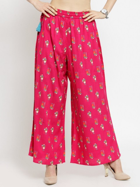 

KSUT Women Pink & Orange Printed Wide Leg Palazzos