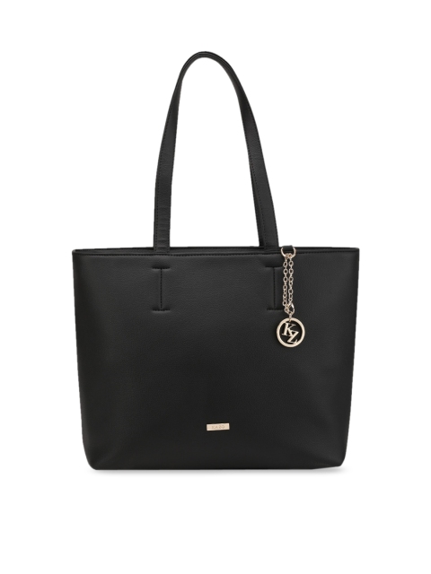 

Kazo Black Solid Tote Bag with Tab Detail