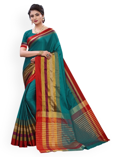 

KALINI Teal Poly Silk Solid Banarasi Saree