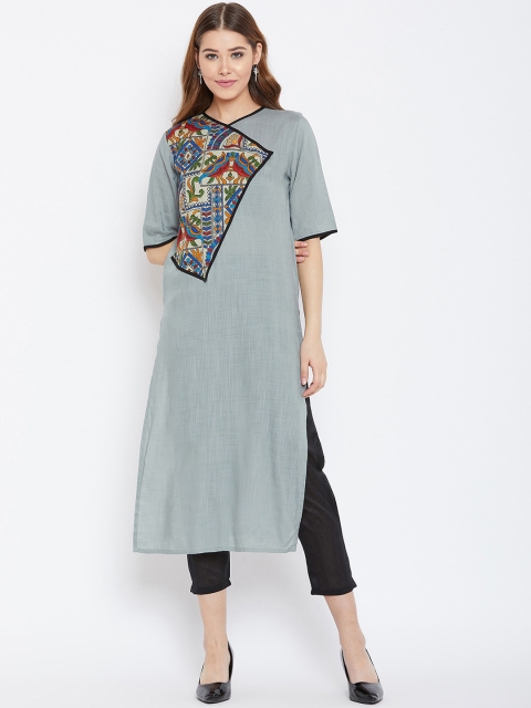 

PANIT Women Grey Ethnic Motifs Printed Straight Kurta