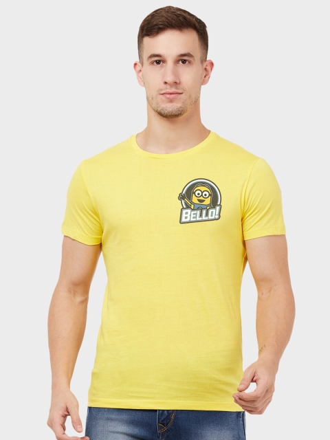

Free Authority Men Yellow Minions Printed Round Neck Pure Cotton T-shirt