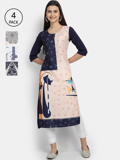 

Ethnic basket Women Pack Of 4 Printed Crepe Kurtas, Multi