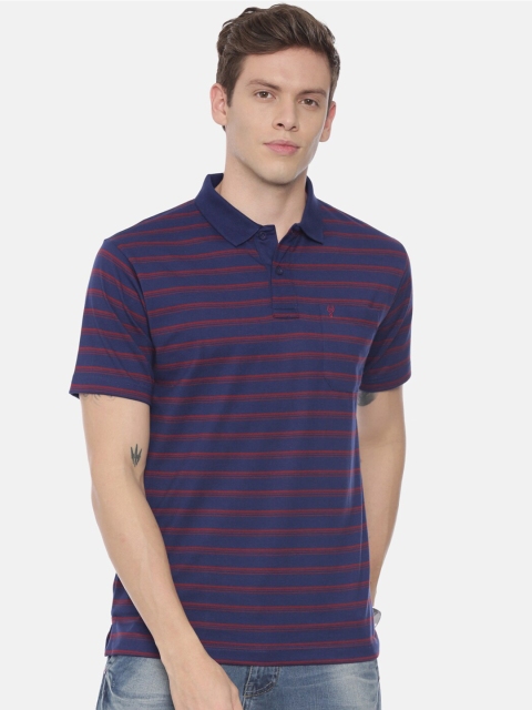 

Classic Polo Men Blue Striped Polo Collar T-shirt