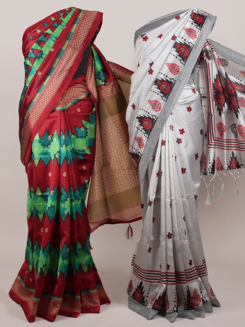 

Pothys Pack of 2 Grey & Maroon Jute Silk Printed Saree