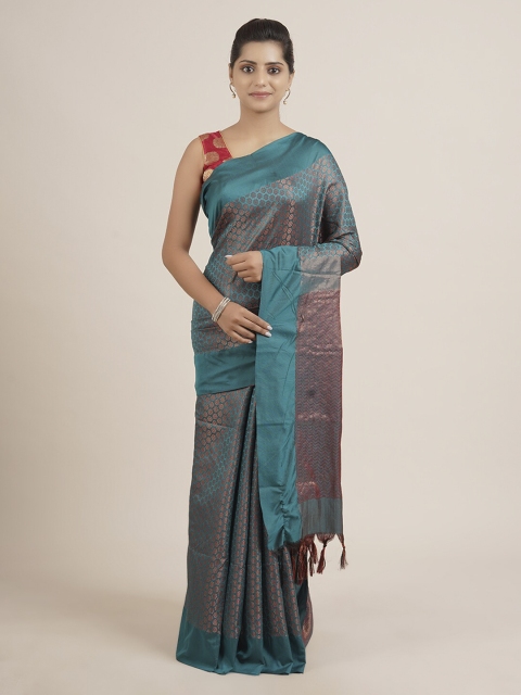 

Pothys Teal Green & Brown Silk Cotton Woven Design Saree