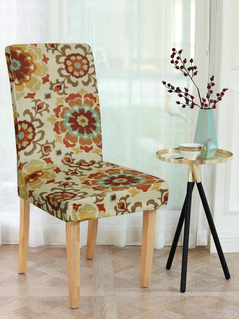 

Rajasthan Decor Set Of 4 Off-White & Orange Printed Chair Covers