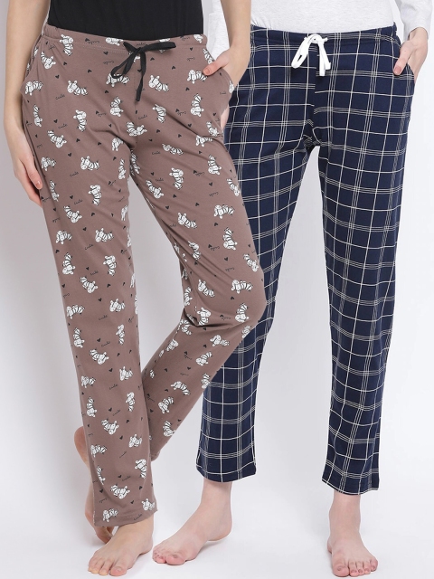 

Kanvin Women Pack of 2 Pure Cotton Lounge Pants, Navy blue