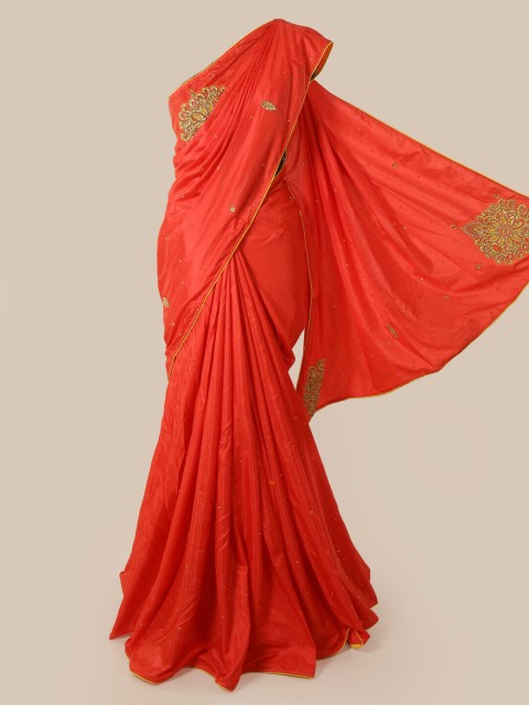 

Pothys Red Solid Embellished Art Silk Saree