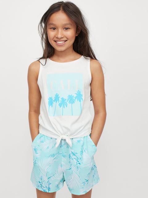 

H&M Girls Turquoise Printed Pull-On Shorts, Turquoise blue