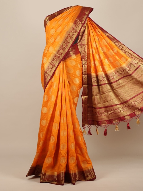 

Pothys Orange Woven Design Jute Silk Saree