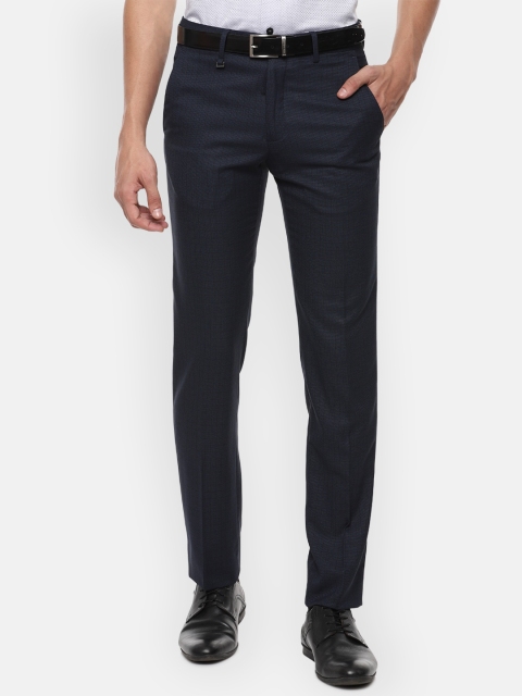 

Van Heusen Men Navy Blue Self-Checked Formal Trousers