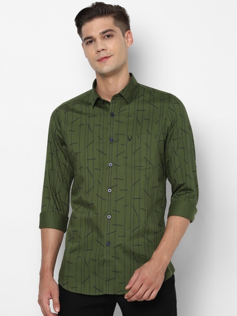 

Allen Solly Men Olive Green & Black Pure Cotton Slim Fit Printed Casual Shirt