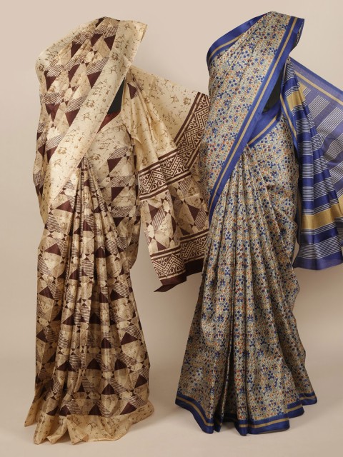 

Pothys Pack of 2 Jute Silk Printed Sarees, Cream