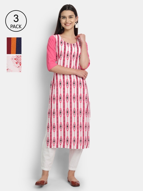 

Ethnic basket Women Pack Of 3 Multicoloured Printed Crepe Kurta, Multi