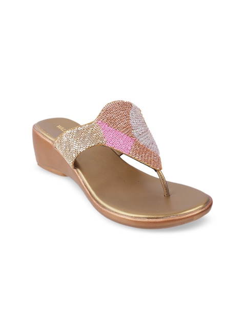 

WALKWAY Women Gold-Toned & Silver-Toned Ethnic Embellished Comfort Heels