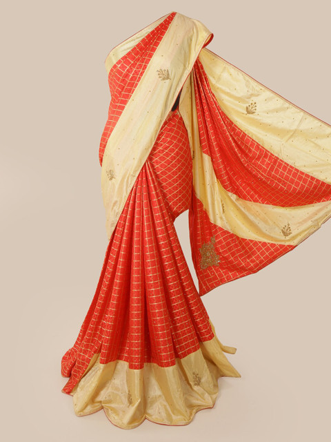

Pothys Red & Cream-Coloured Art Silk Embellished Saree