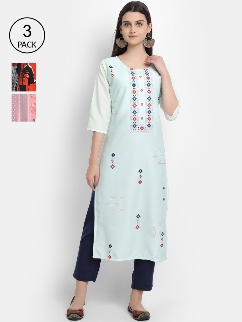 

Ethnic basket Women Pack Of 3 Multicoloured Floral Printed Crepe Kurta, Multi