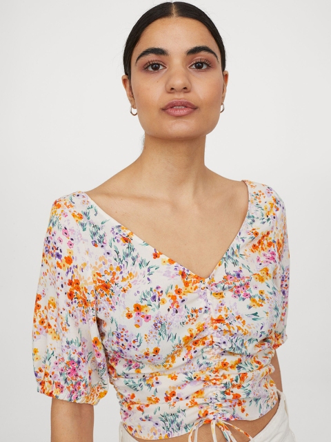 

H&M Women Multicoloured Printed Draped Blouse, Multi