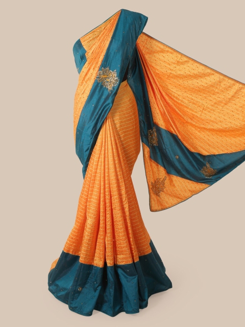 

Pothys Peach Coloured Embellished Art Silk Saree